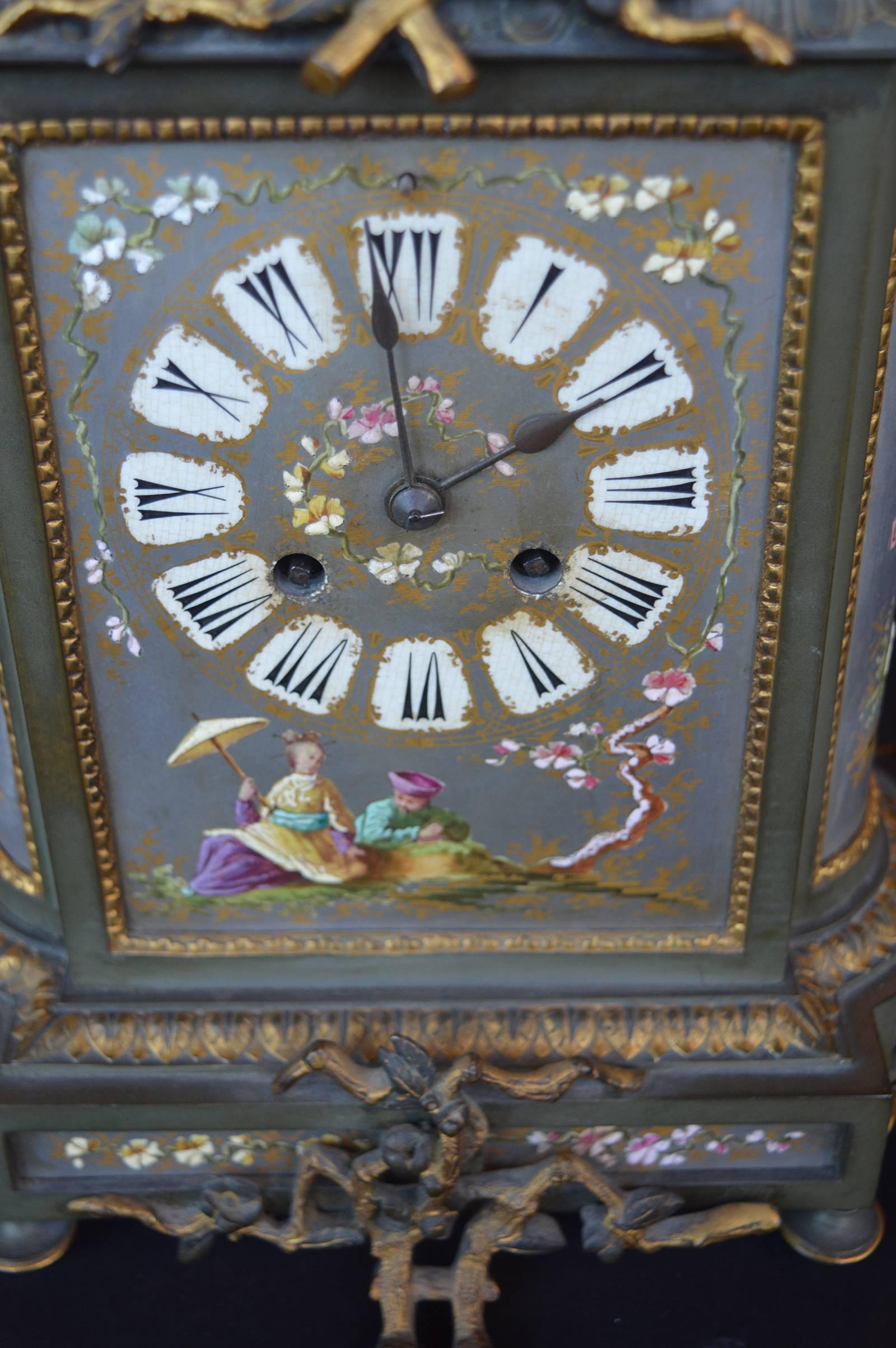 19th Century Small French Chinoiserie Clock Set For Sale