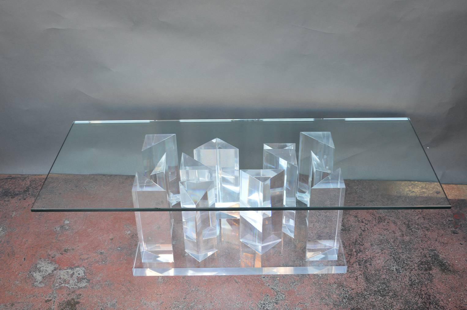 Lucite prism coffee table.