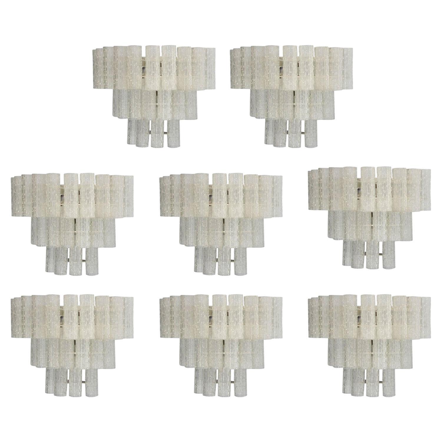 Set of 8 Vintage Italian sconces with clear Murano textured glass