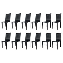 Twelve Italian Black Leather Dining Chairs by Arper