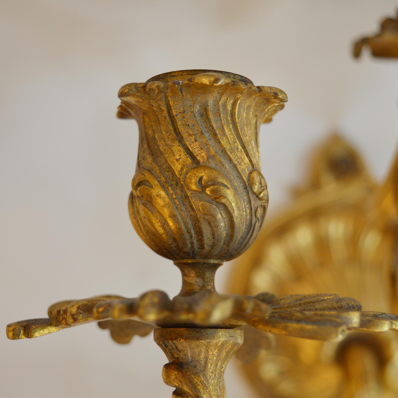 Pair of Bronze Gilt French Sconces, Late 19th Century For Sale 2
