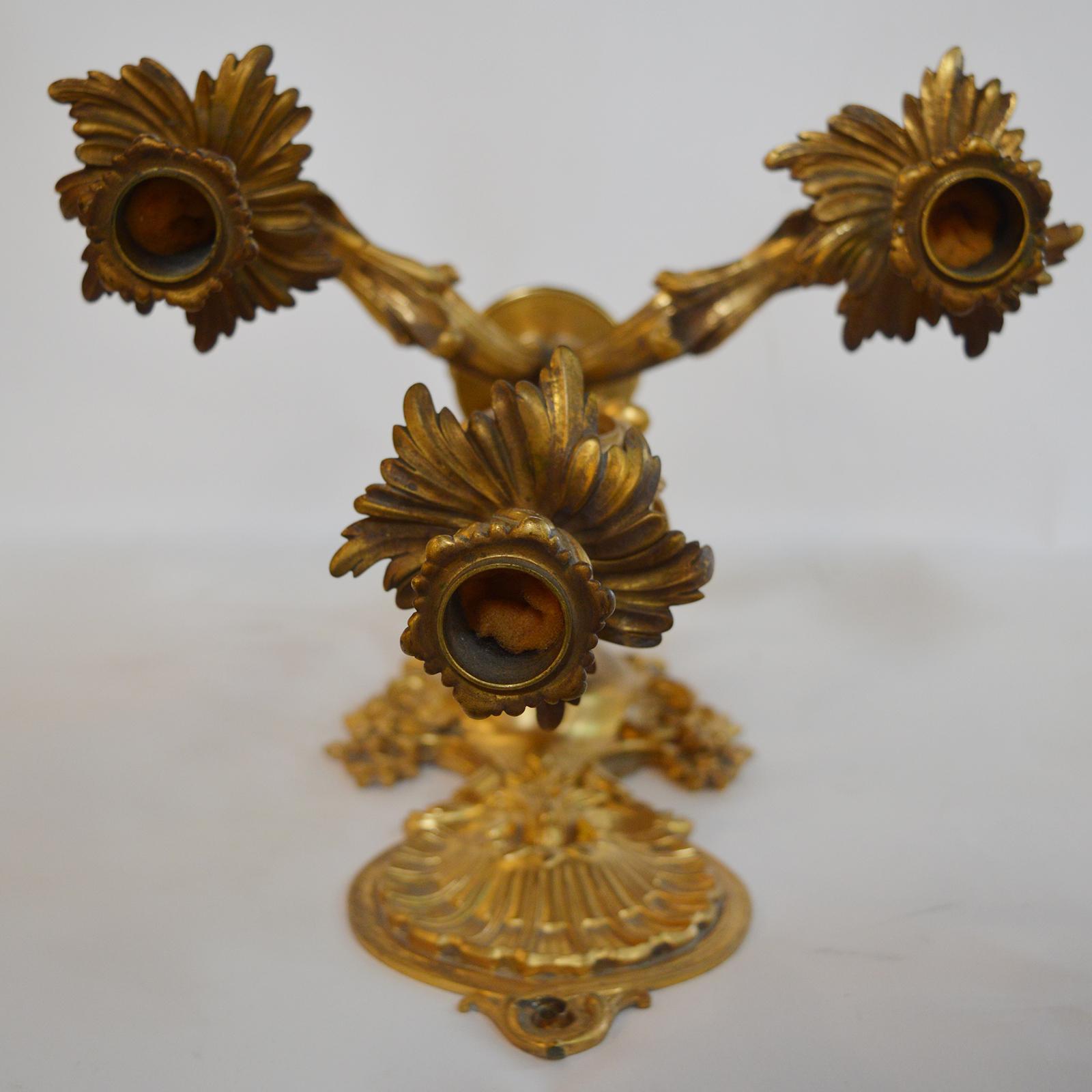 Pair of Bronze Gilt French Sconces, Late 19th Century For Sale 3