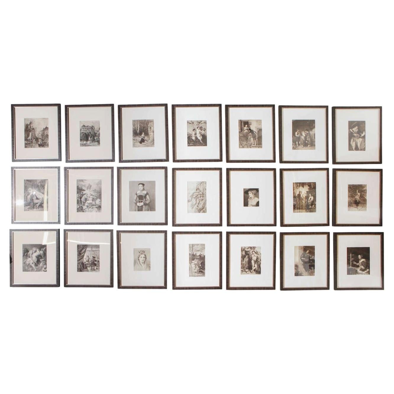 Set di quaranta incisioni su lastre artistiche tedesche incorniciate