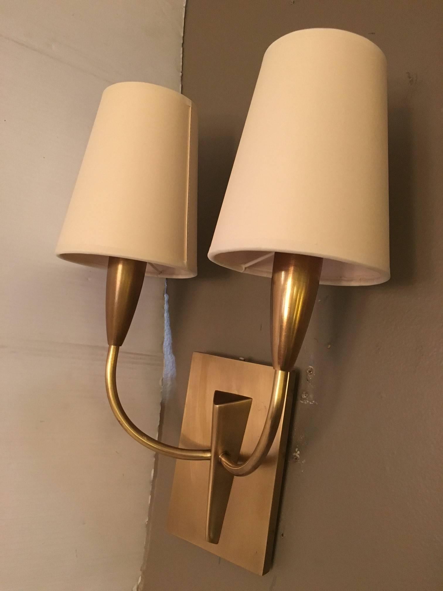 American Pair of Wall Sconces with Shades
