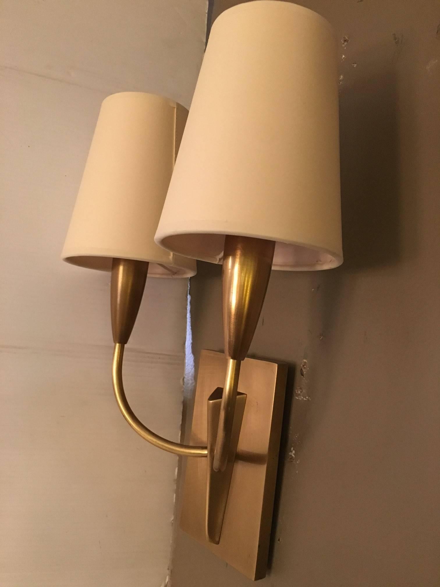 Pair of Wall Sconces with Shades In Excellent Condition In Los Angeles, CA