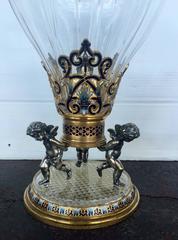 19th Century French Champlevé Enamel and Baccarat Glass Vase