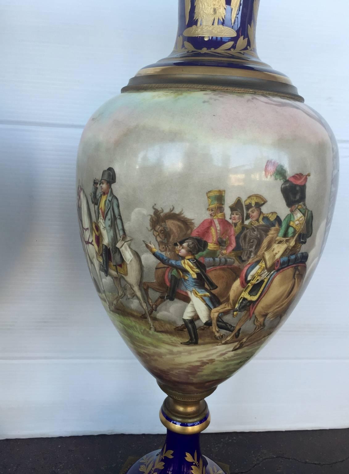 Paint Pair of 19th Century Napoleonic Sevres Porcelain Vases