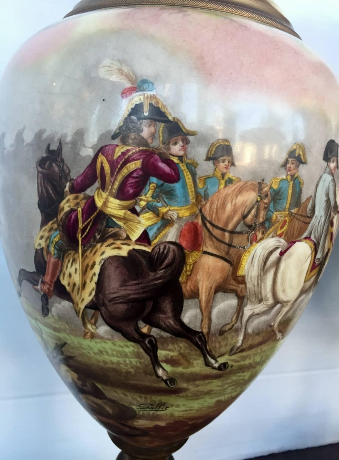Pair of 19th century hand-painted Napoleonic Sevres Porcelain vases.