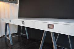 White Campaign Desk with Drawers