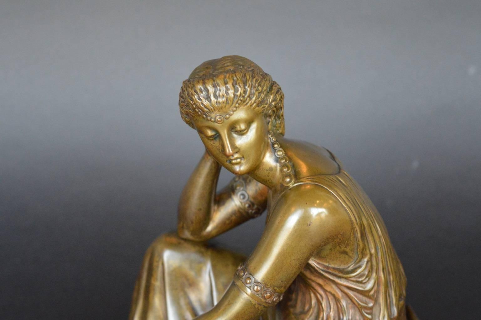 19th century French bronze Art Nouveau classical figural woman.