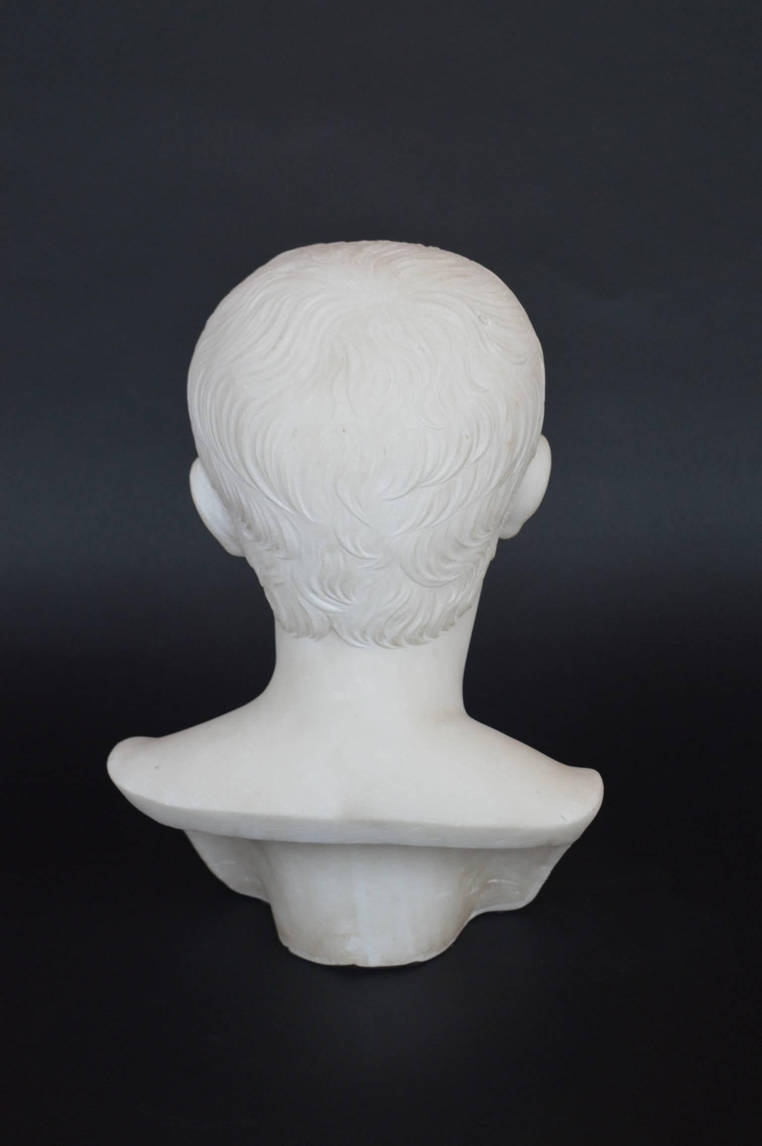 Solid Marble Bust In Excellent Condition In Los Angeles, CA