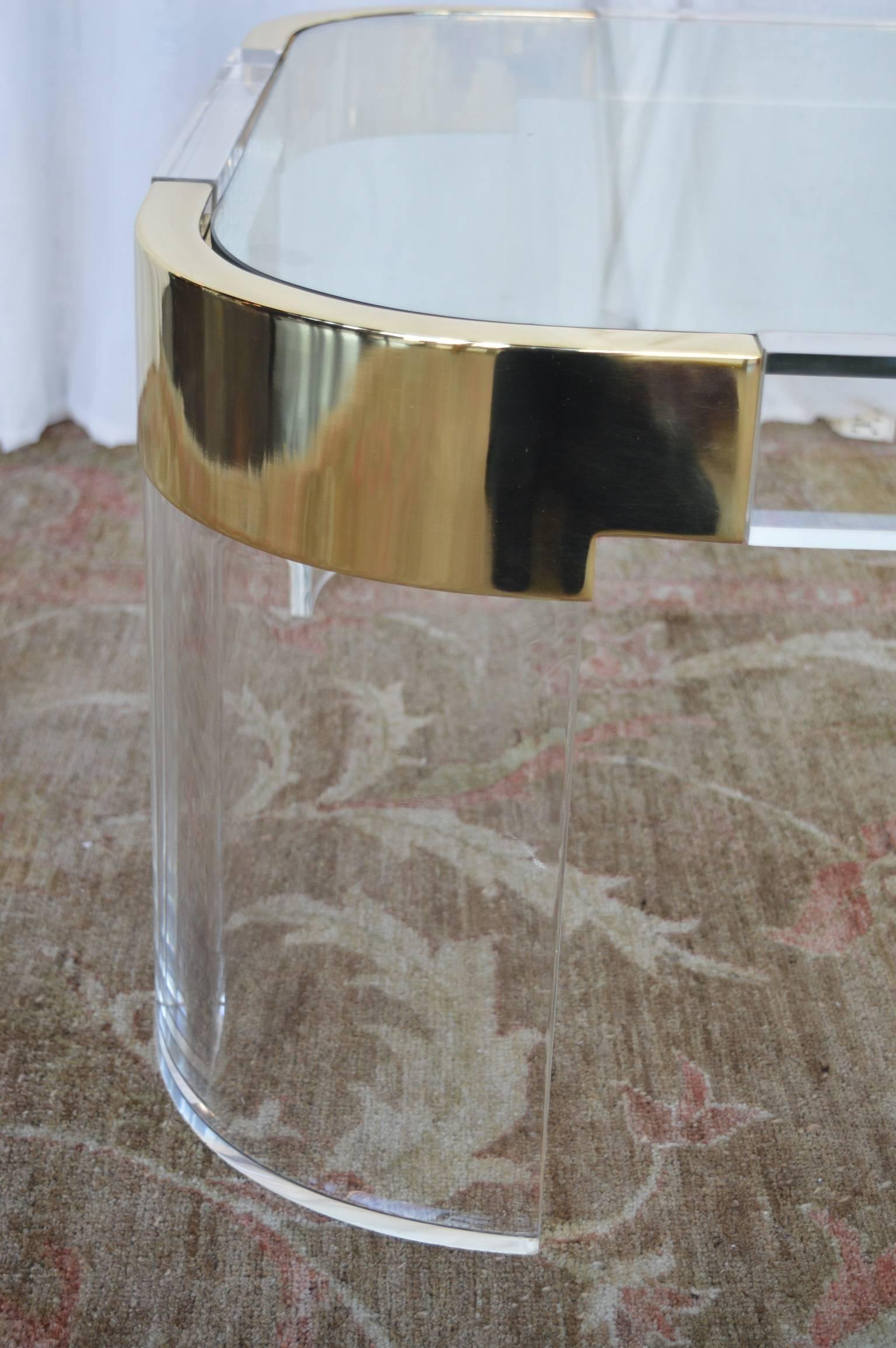 Mid-Century Modern Lucite and Brass Charles Hollis Jones Coffee Table 