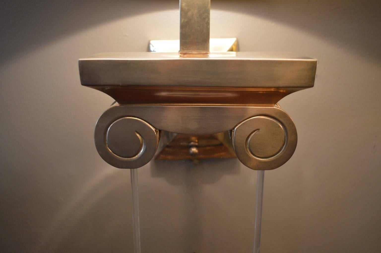 20th Century Pair of Italian Capitol Brass and Acrylic Sconces For Sale