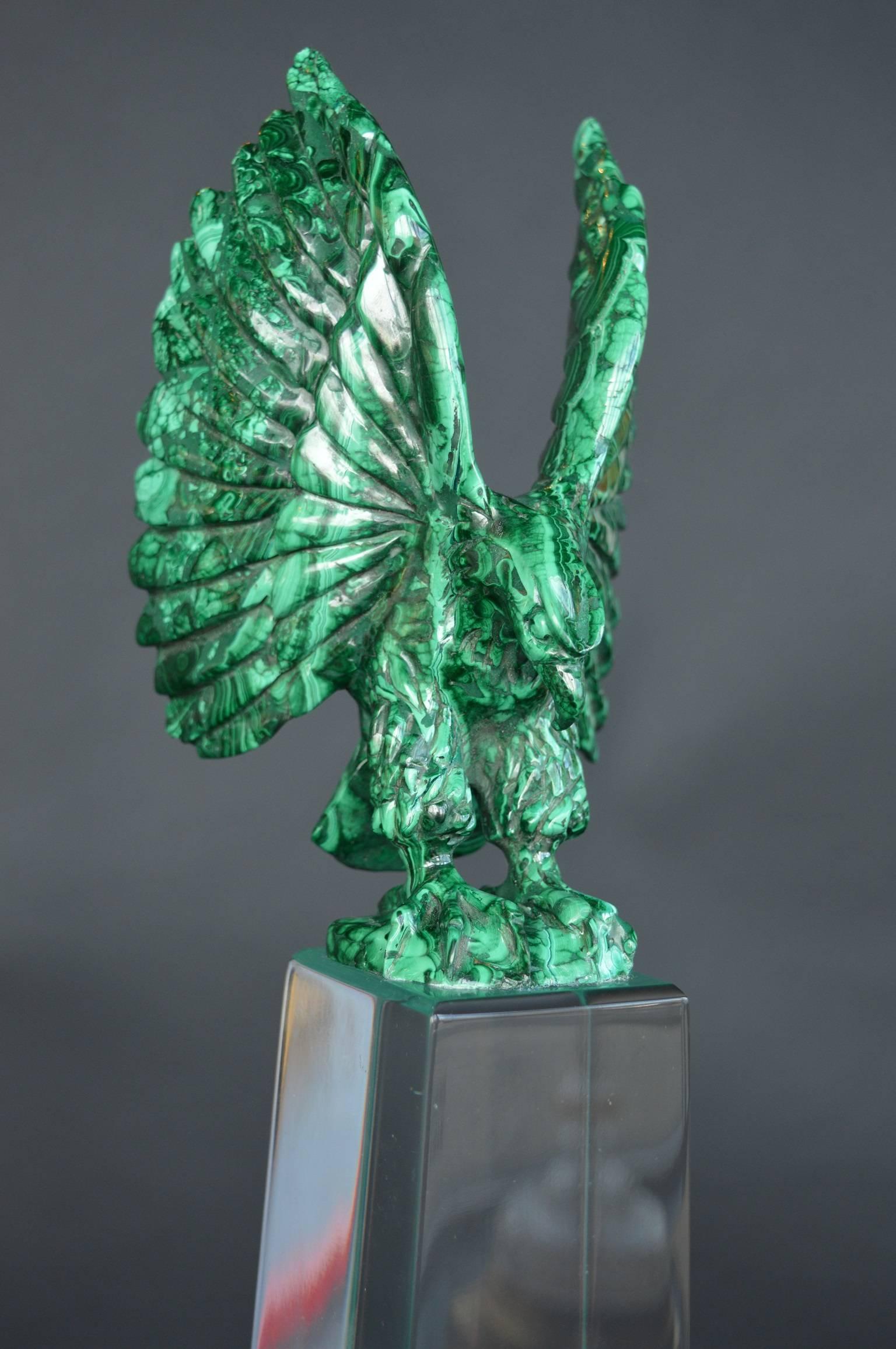 Russian Malachite and Acrylic Obelisk with Perched Eagle
