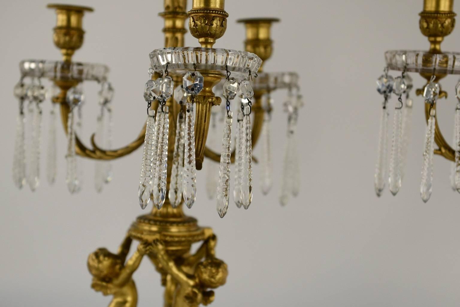 Bronze Pair of Ormolu-Mounted Baccarat Candelabra