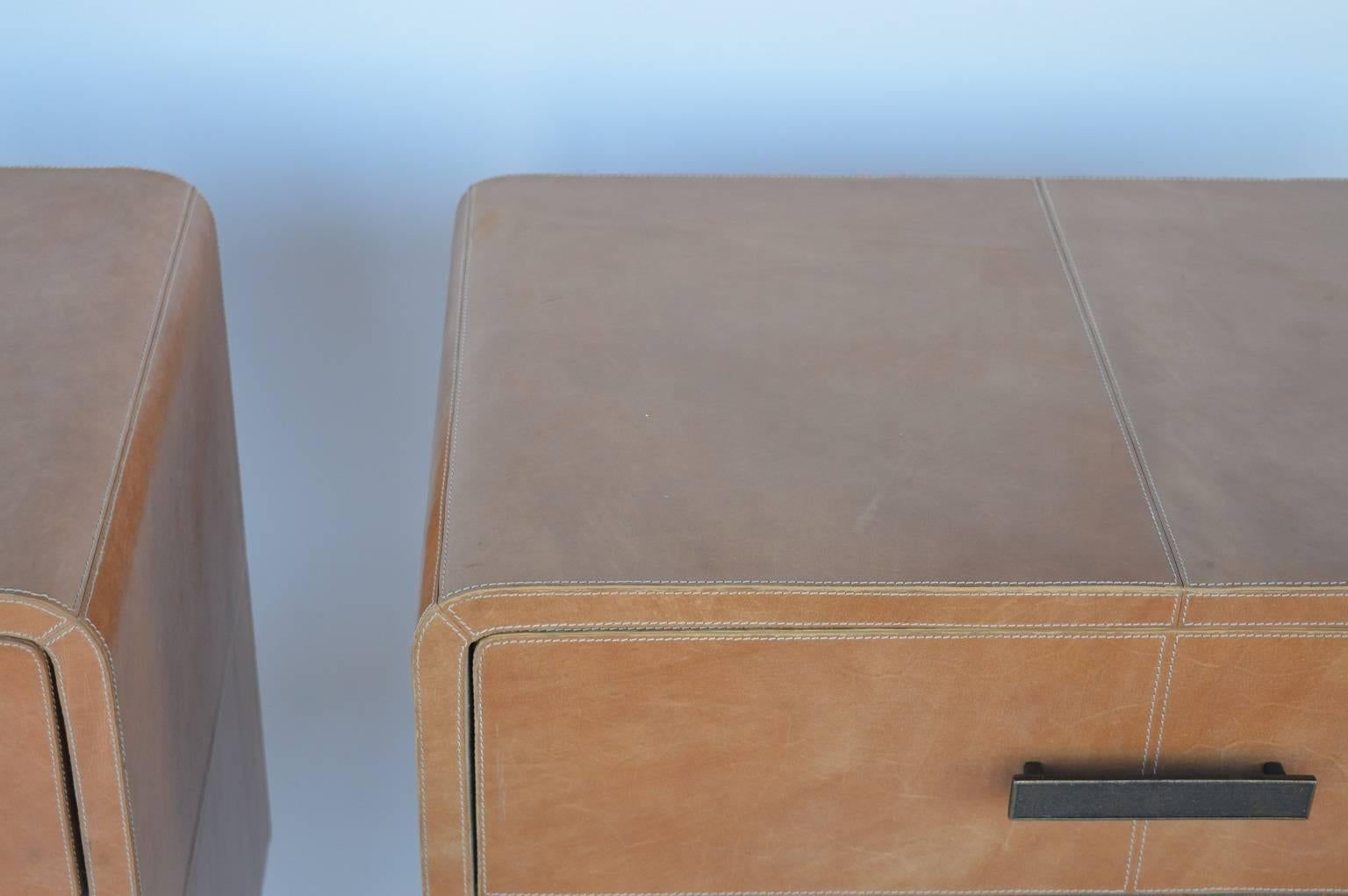 Pair of Leather Upholstered Nightstands 1