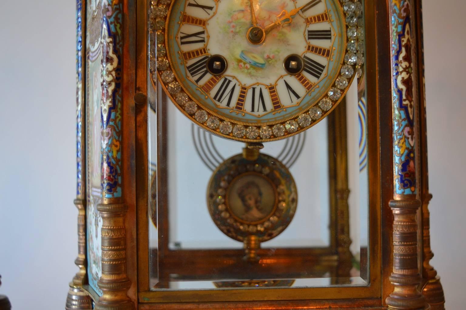 French Tiffany Clockset