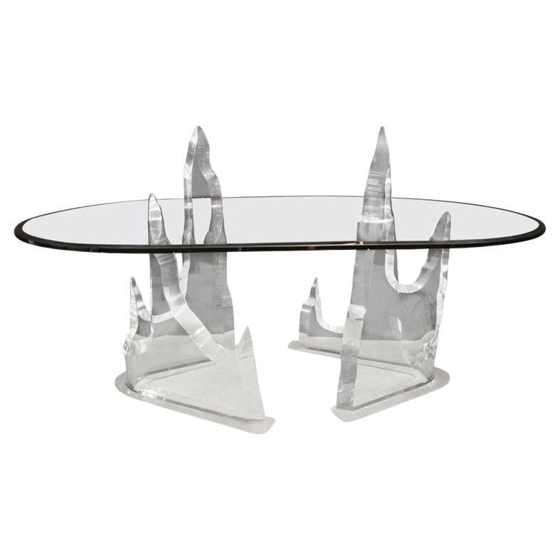 Stunning Signed Lion in Frost "Iceberg" Acrylic Dining Table, U.S.A. 1970's. For Sale