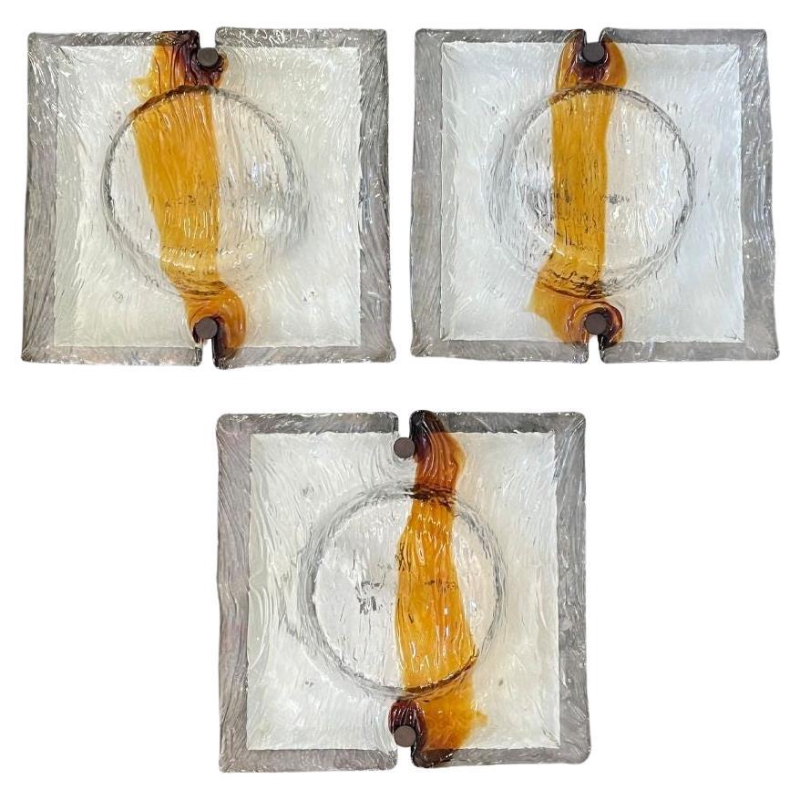 Three Large "Quilt" Sconces/Flush Mount by Toni Zuccheri for Venini, Italy 1960s