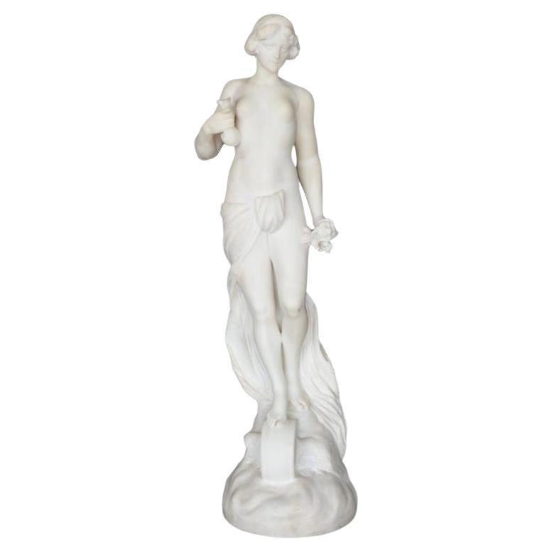 Late 19th Century Italian Carrara Marble Statue of a Young Lady.