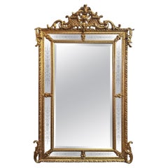 French Louis XV Style Hand-Carved Gilt Mirror w/ Etched Glass, Late 19th Century
