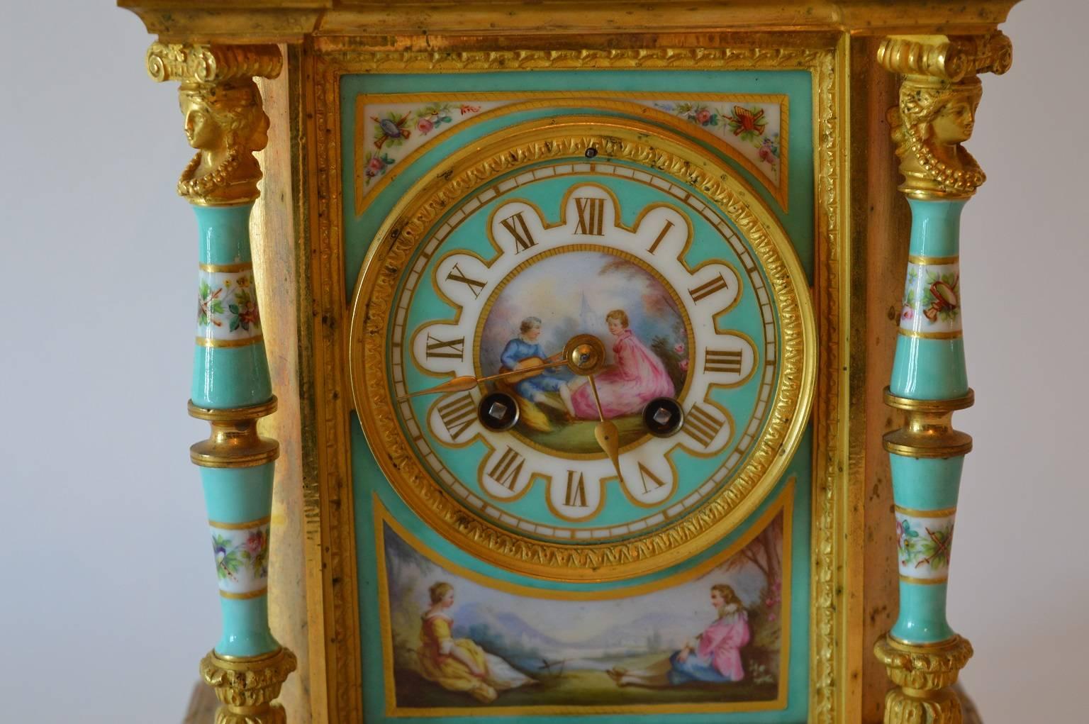 French 19th Century Porcelain and Gilt Bronze Clock