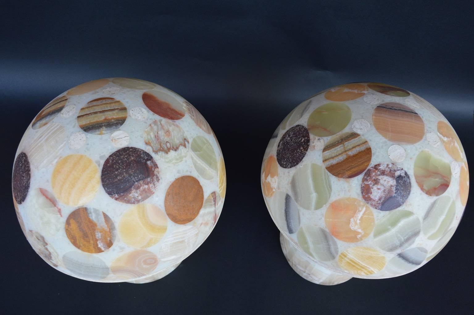 American Pair of Multi-coloured Onyx Mushroom Lamps