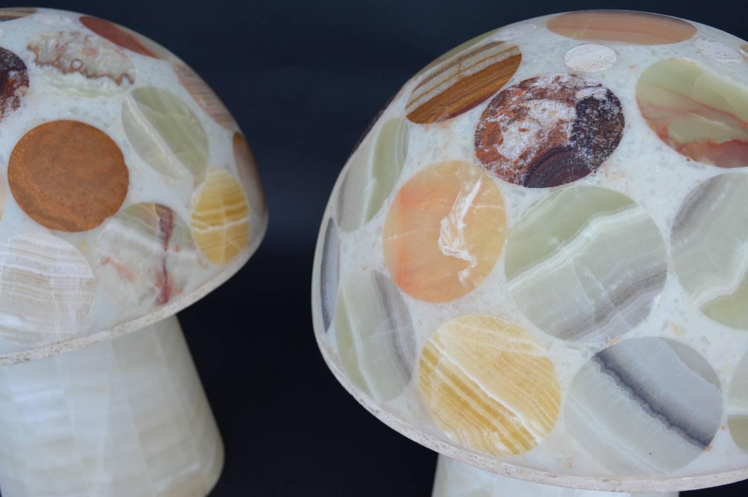 20th Century Pair of Multi-coloured Onyx Mushroom Lamps