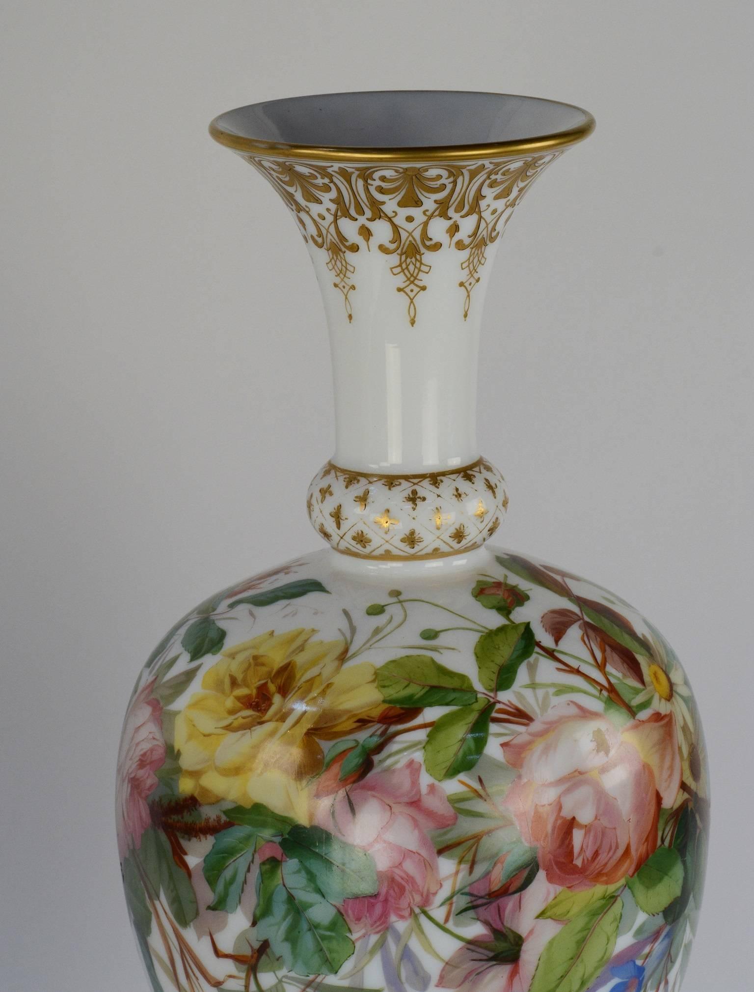 Pair of opaline Baccarat floral vases, turn of the century.