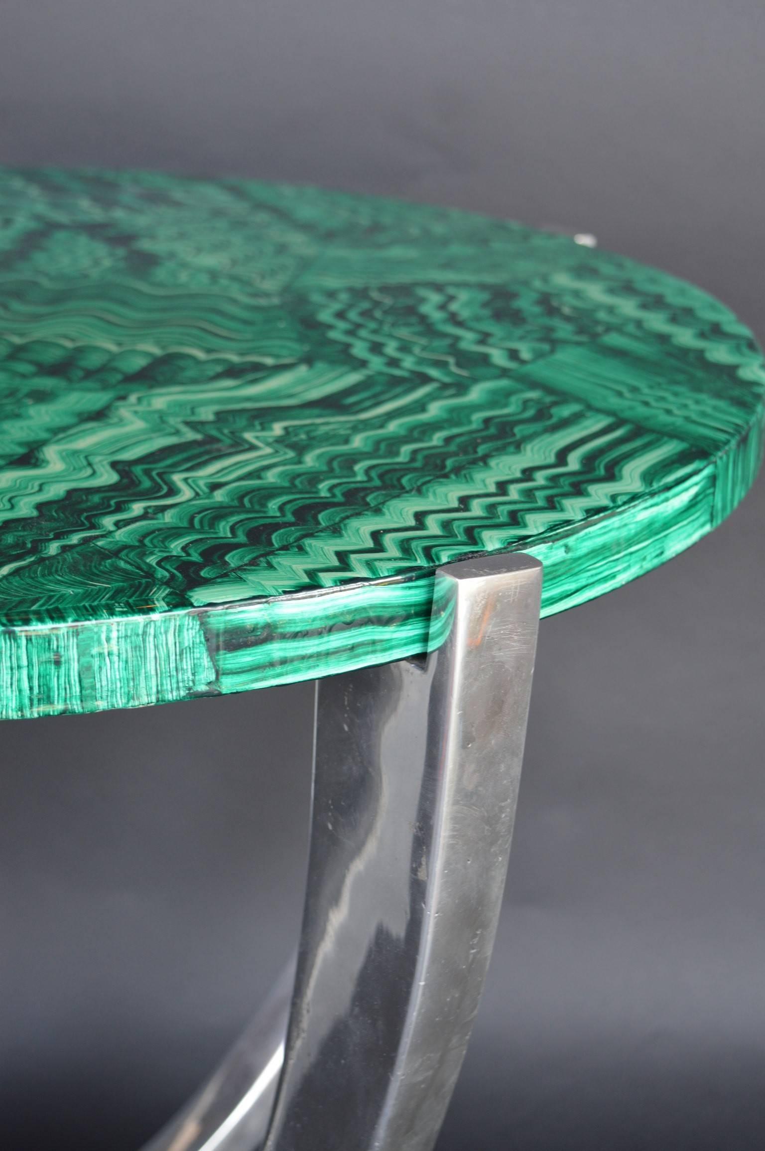 Art Deco Faux Malachite and Aluminum Table In Excellent Condition For Sale In Los Angeles, CA
