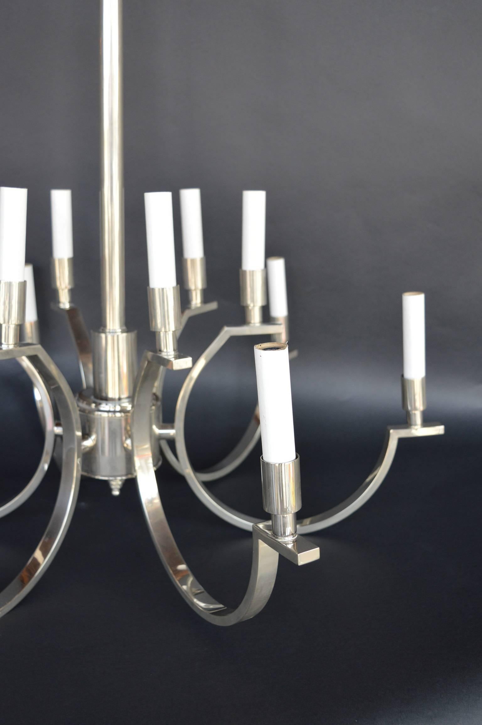 French Art Deco chandelier, nickel-plated.