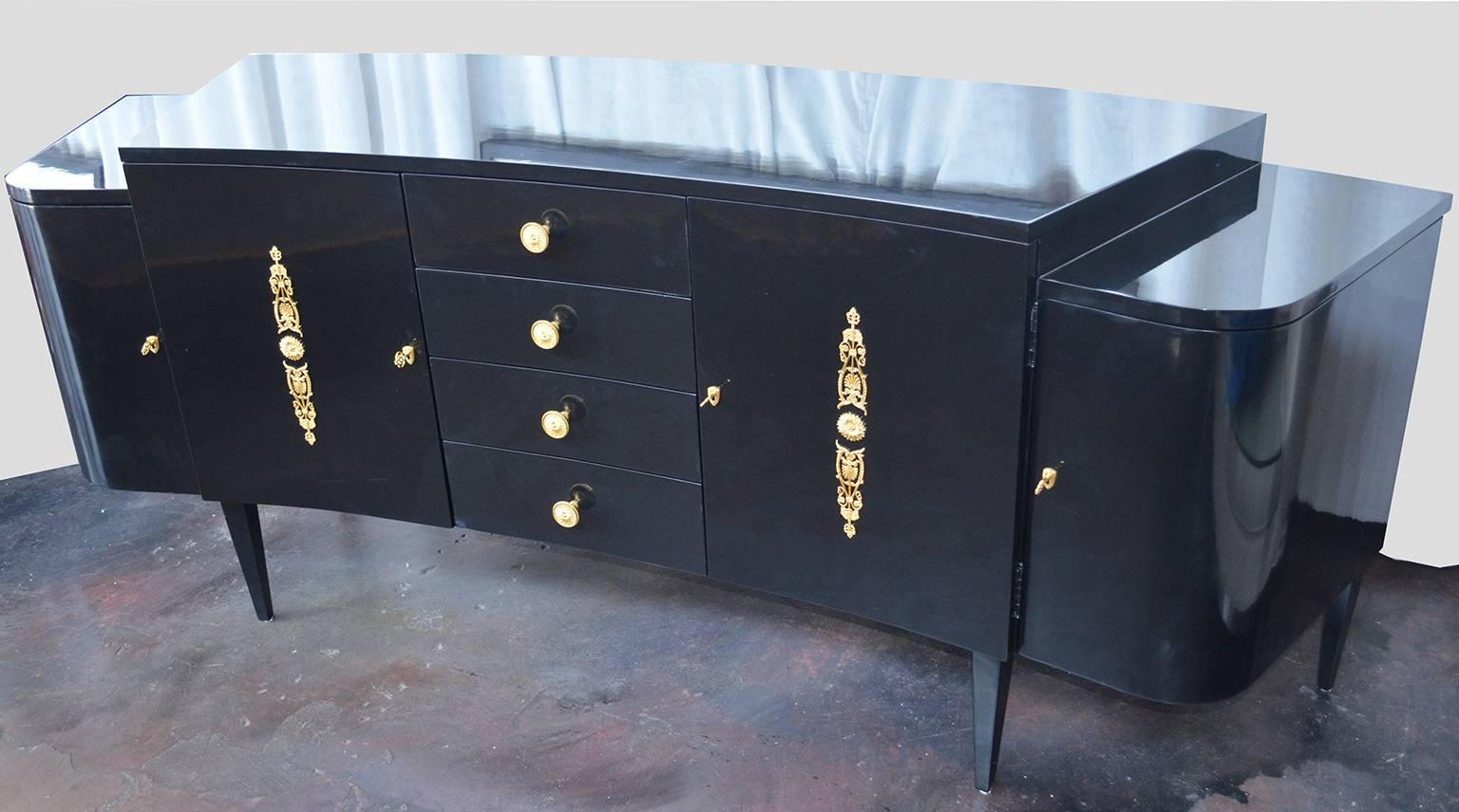 Hollywood Regency Pair of Black Lacquer Commodes by Kelly Wearstler