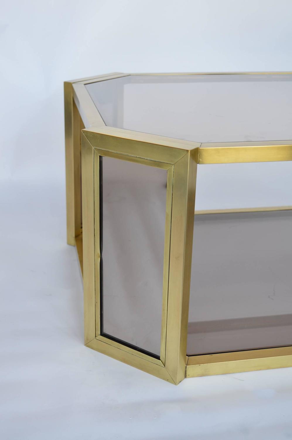 Brass Mirrored Coffee Table For Sale at 1stdibs
