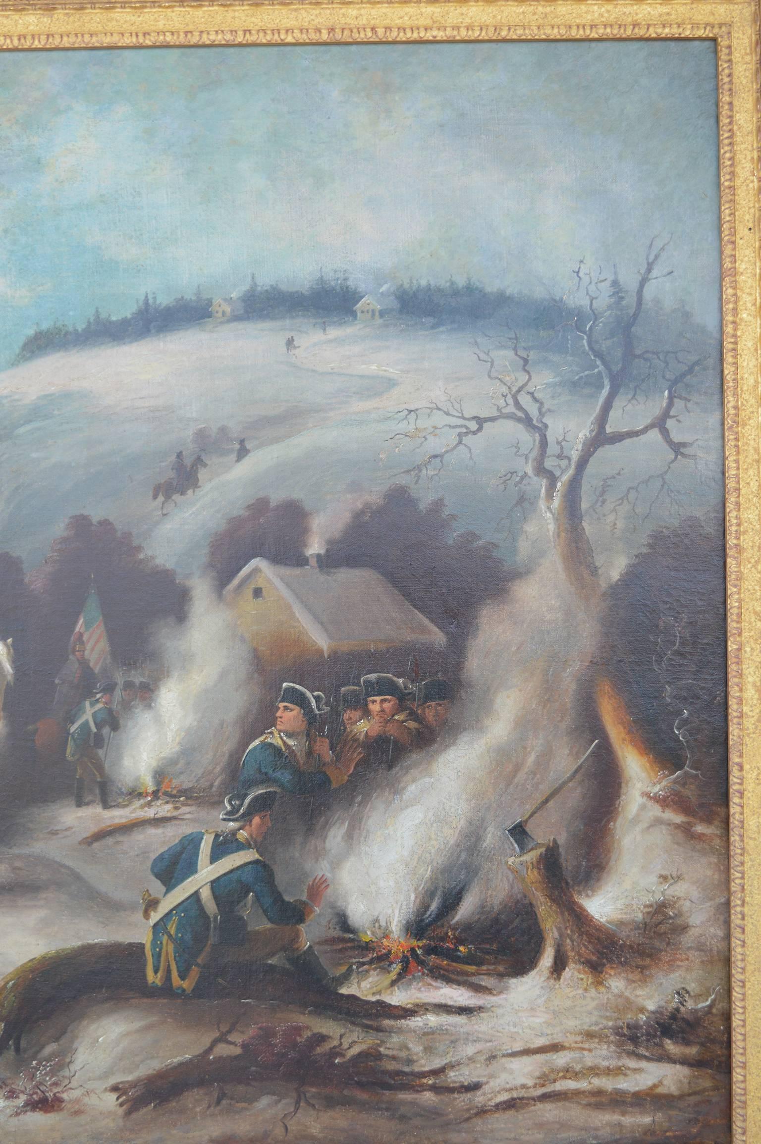 Antique oil painting of George Washington at Valley Forge.
 