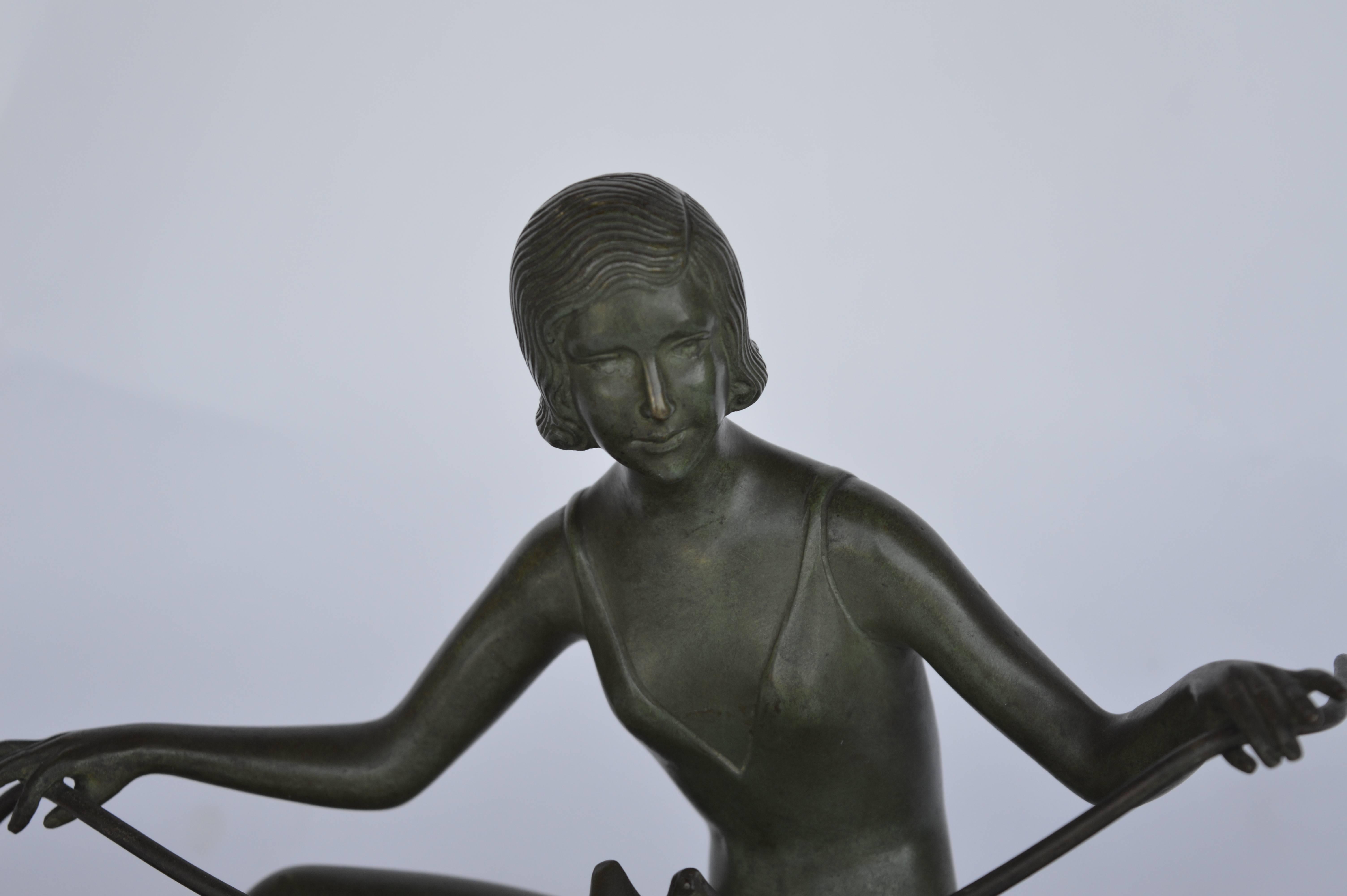 French Art Deco Bronze Sculpture on Marble Base