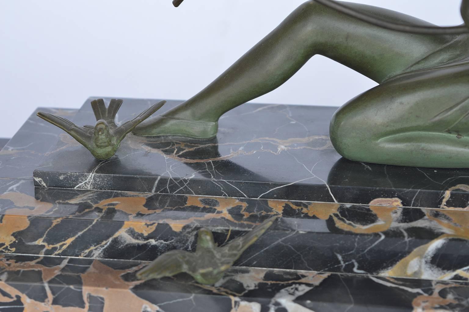 20th Century Art Deco Bronze Sculpture on Marble Base