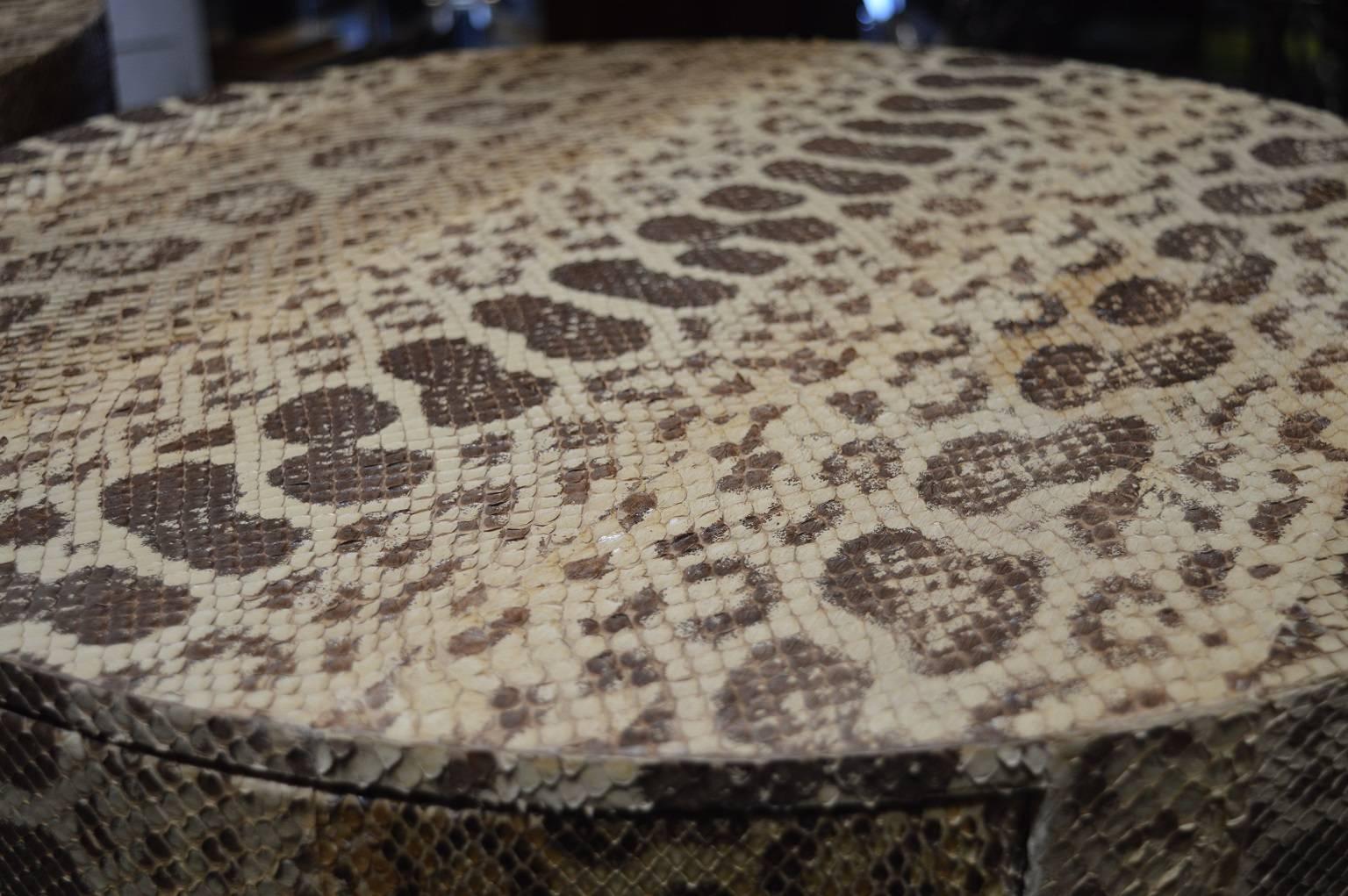 Acrylic Pair of Python Covered Side Tables
