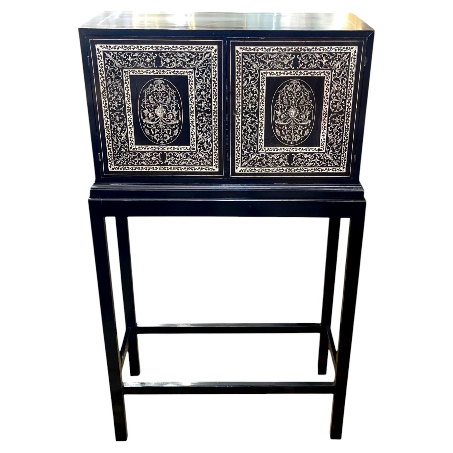 19th Century Italian Ebonized Cabinet with Inlaid Fitted Interior