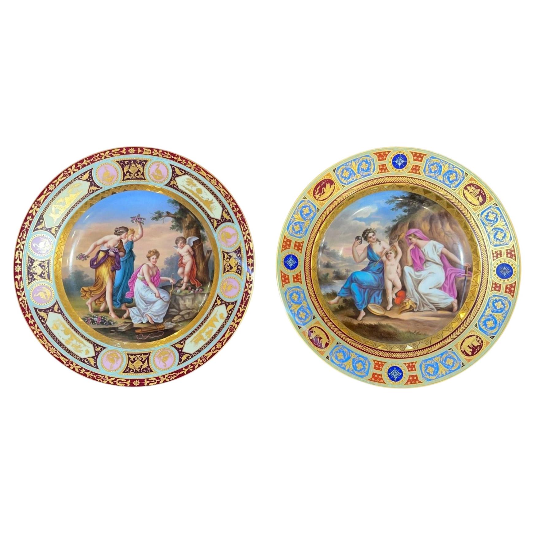 Pair of 19th Century Royal Vienna Hand-Painted Porcelain Plates