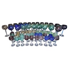 Set of Sixty Cut Crystal Colored Wine & Cordial Glasses. Czech Republic Mid-20th
