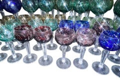 Set of Sixty Cut Crystal Colored Wine & Cordial Glasses. Czech Republic Mid-20th