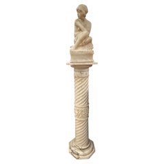Italian Alabaster Female Bather Lamp with Pedestal. Early 20th Century.