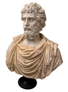 Bust of Roman Emperor Septimius Severus on Black Marble Base. Italy 20th Century