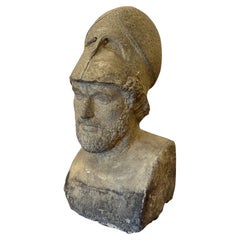 Carved Stone Bust of Pericles with Corinthian Helmet. Italy, 20th Century.