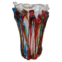 Large Murano Polychrome Glass Vase Attributed to Barovier e Toso. Italy, 1960's.