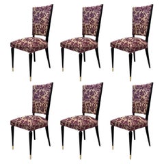 Set of Six Italian Mid-Century Dining Chairs with Floral Pattern Upholstery