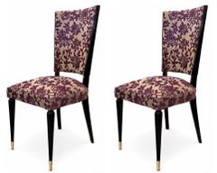 Set of Six Italian Mid-Century Dining Chairs with Floral Pattern Upholstery
