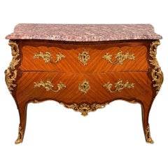 French 19th Century Louis XV Style Bronze-Mounted Marble-Top Commode