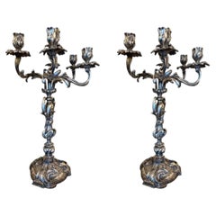 Pair of 19th Century French Silver-Plated Bronze Candelabras