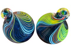 Pair of Fratelli Toso Murano Swirl Glass Long-Neck Vases, Mid-20th Century.